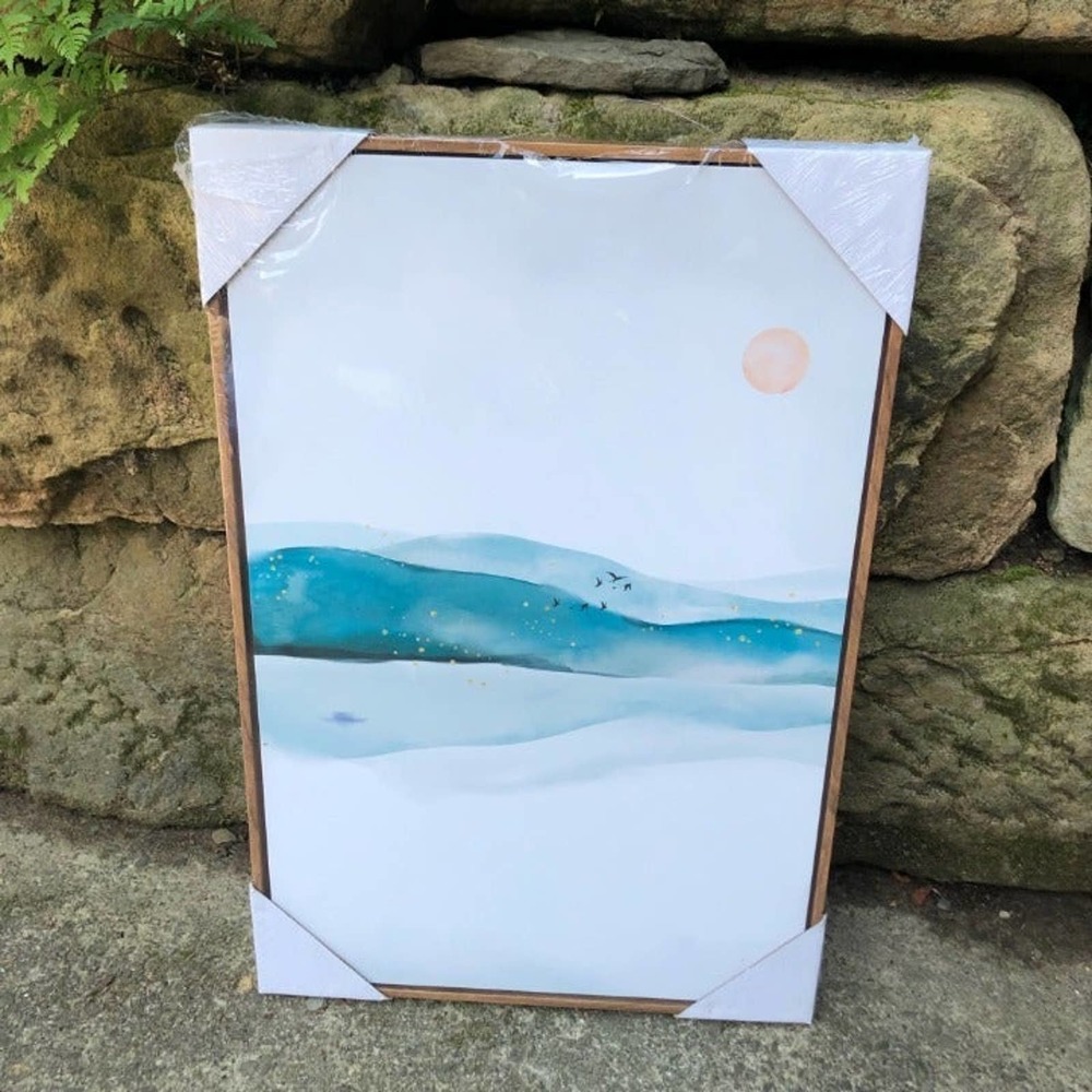 Orange & blue sunset framed canvas